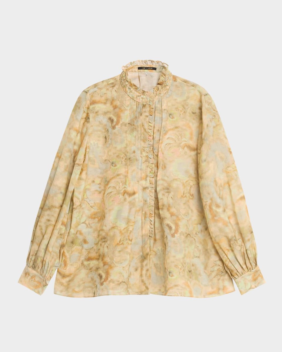 Lenorie Watercolor-Print Pintuck Blous